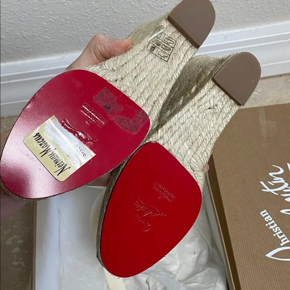 New Christian Louboutin Brigitte Cream Espadrille 5 Wedges 35 - Picture 7 of 17